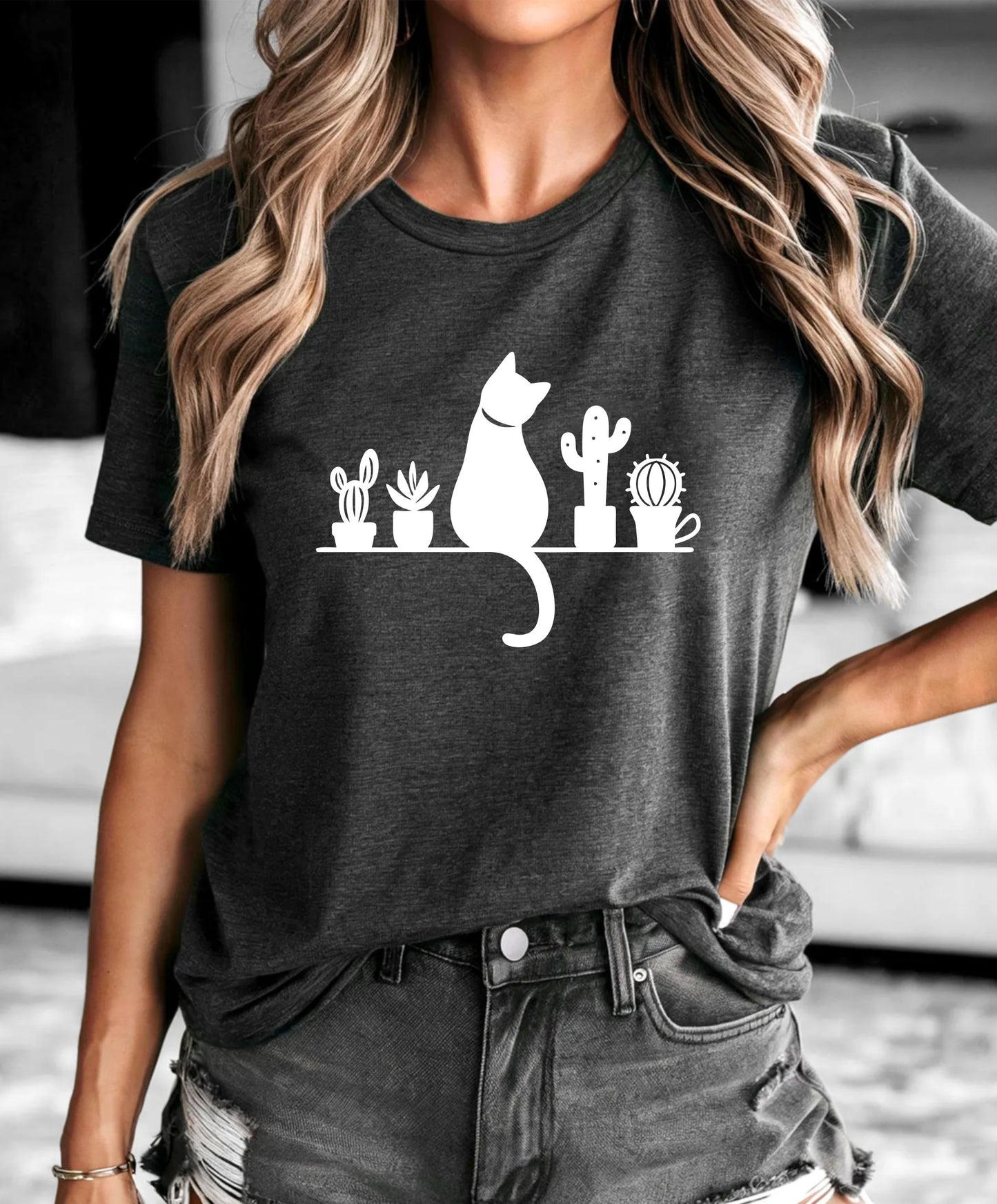 Cat And Plants T-Shirt – Cute Feline And Houseplants Graphic Tee, Botanical Cat Lover Gift Shirt - 08 aug 2025