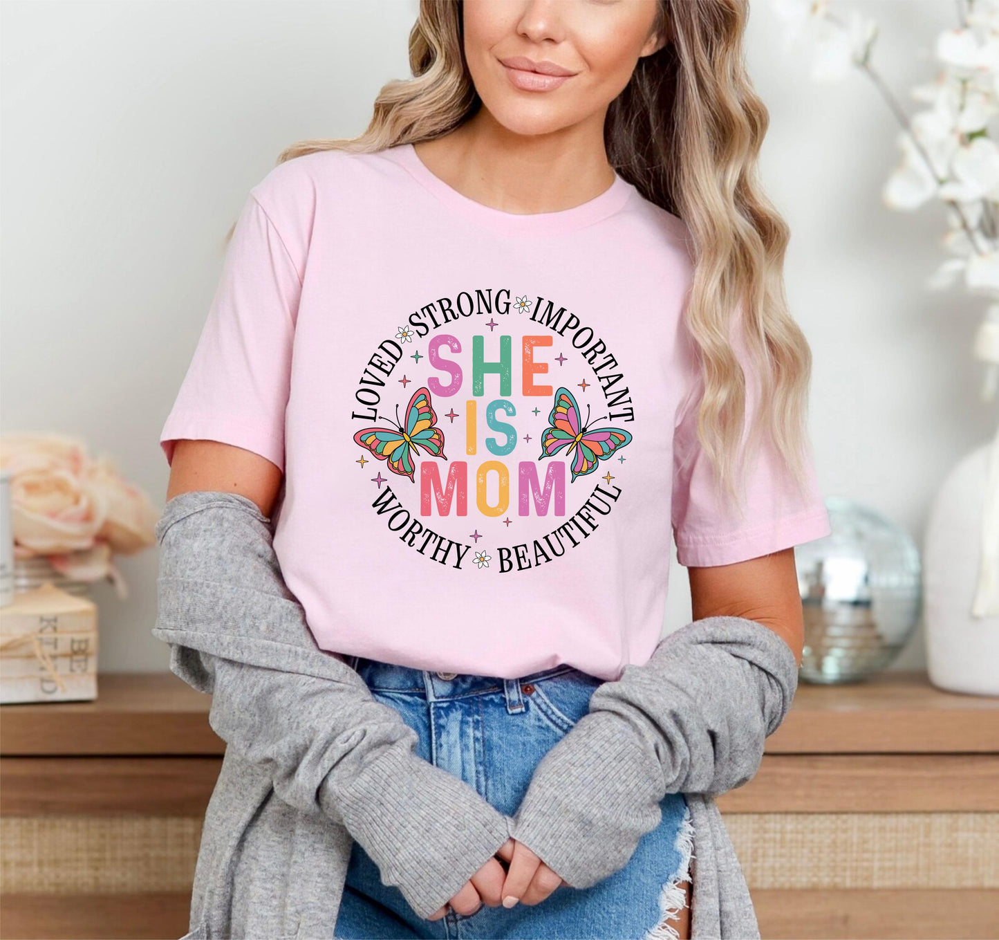 She Is Mom T-Shirt – Empowering Motherhood Tee, Inspirational Mom Life Shirt, Gift For Her, Strong Woman Graphic Top, Unisex Family Love Tee US 03