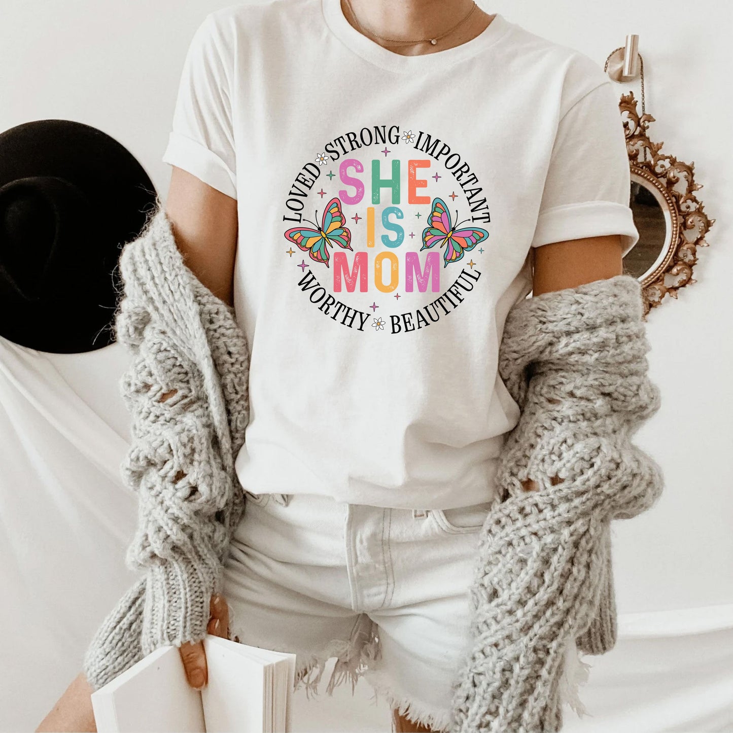 She Is Mom T-Shirt – Empowering Motherhood Tee, Inspirational Mom Life Shirt, Gift For Her, Strong Woman Graphic Top, Unisex Family Love Tee US 03