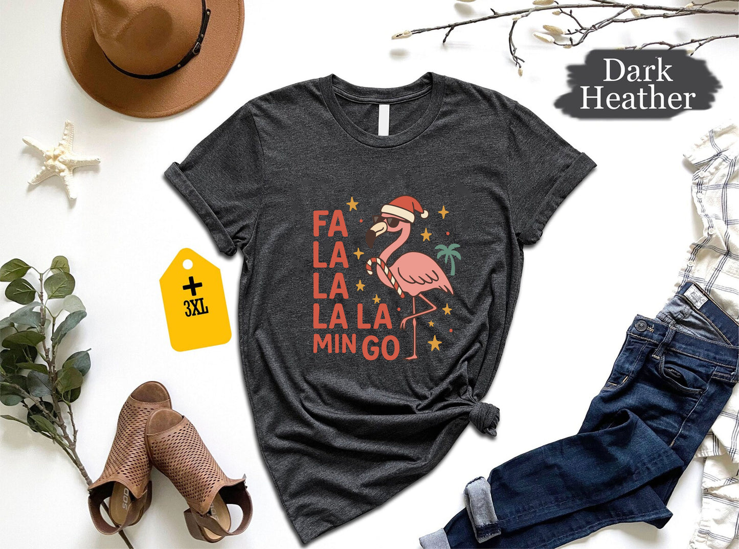 Fa La La La Min-GO Christmas T-Shirt – Funny Holiday Flamingo Tee, Tropical Xmas Shirt, Unisex Christmas Vacation Gift, Cute Winter Party Top